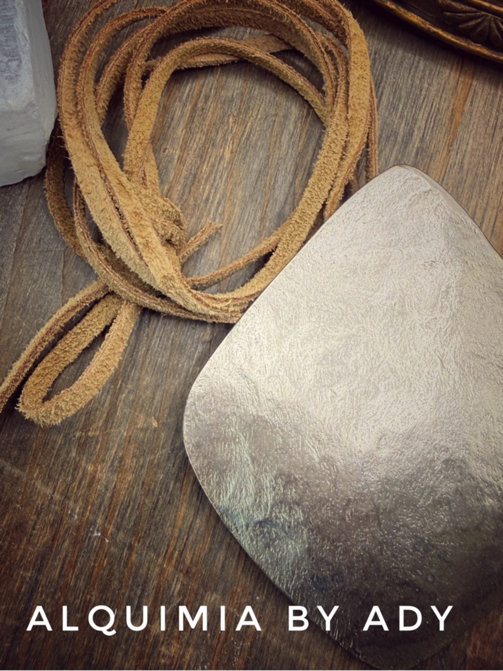 SIMPLE BOHO +Brushed Silver Pendant with Tan Suede Cord